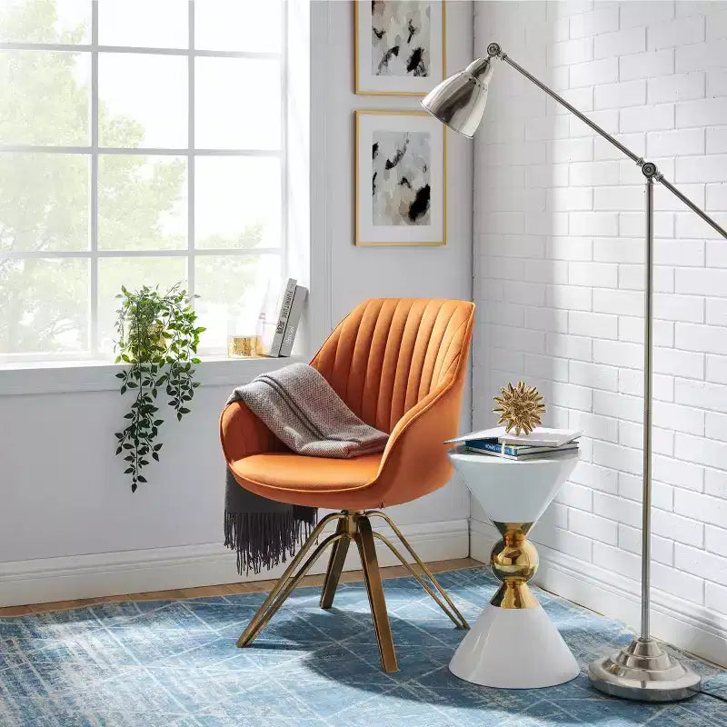 Art Leon Comfortable Velvet Swivel Accent Armchair with Golden Legs