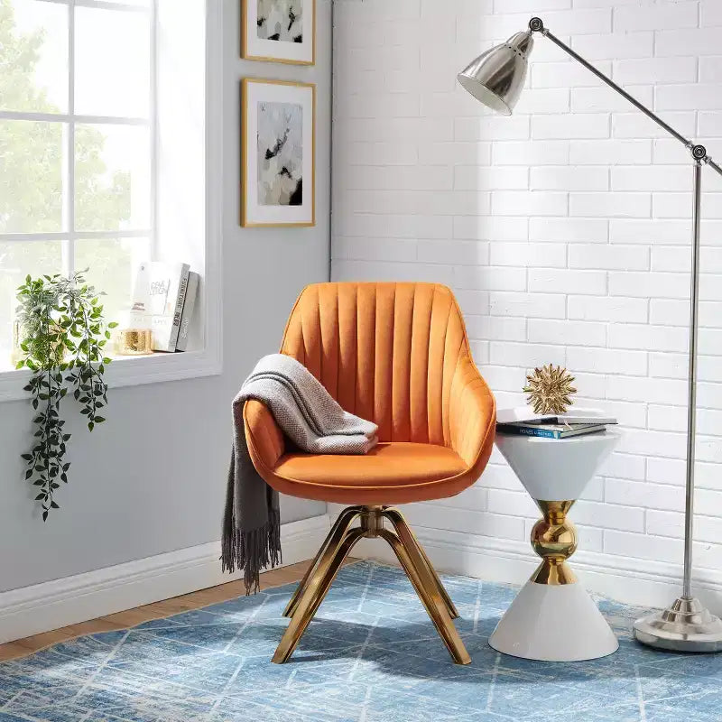 Art Leon Comfortable Velvet Swivel Accent Armchair with Golden Legs