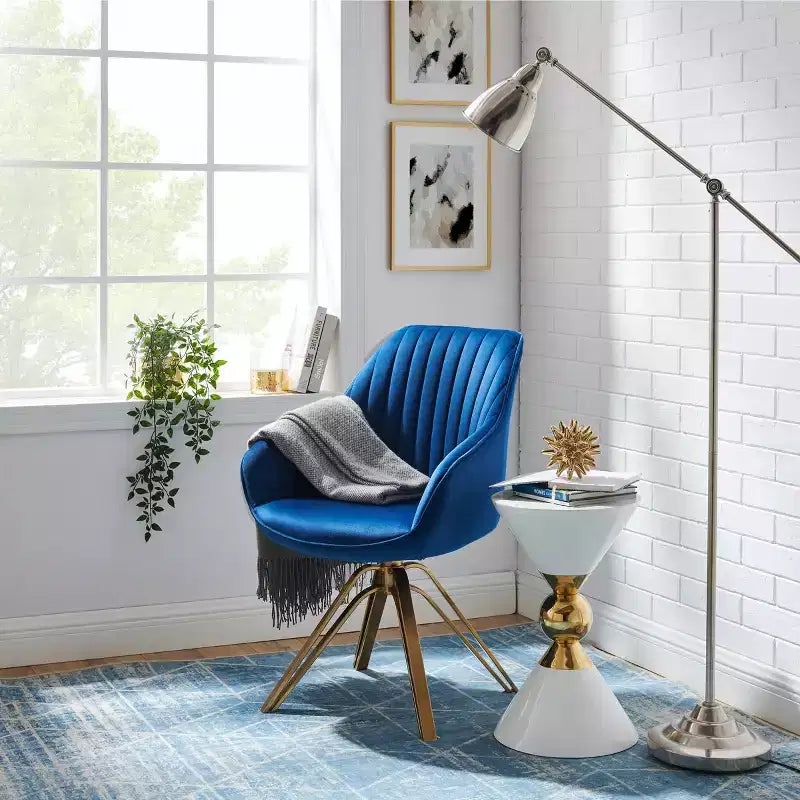 Art Leon Comfortable Velvet Swivel Accent Armchair with Golden Legs