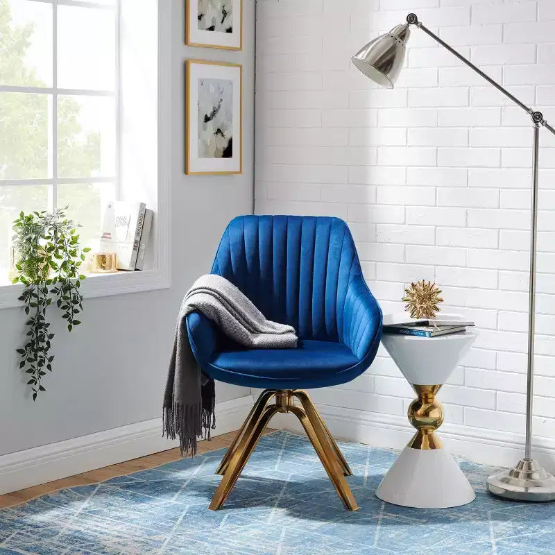 Art Leon Comfortable Velvet Swivel Accent Armchair with Golden Legs