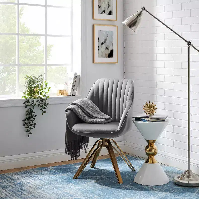 Art Leon Comfortable Velvet Swivel Accent Armchair with Golden Legs