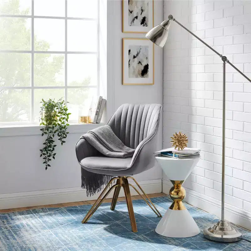 Art Leon Comfortable Velvet Swivel Accent Armchair with Golden Legs
