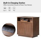 Sara 3-Drawer Modern end table with Built-in Charging Station|ART OF LIVING DESIGNS-WALNUT