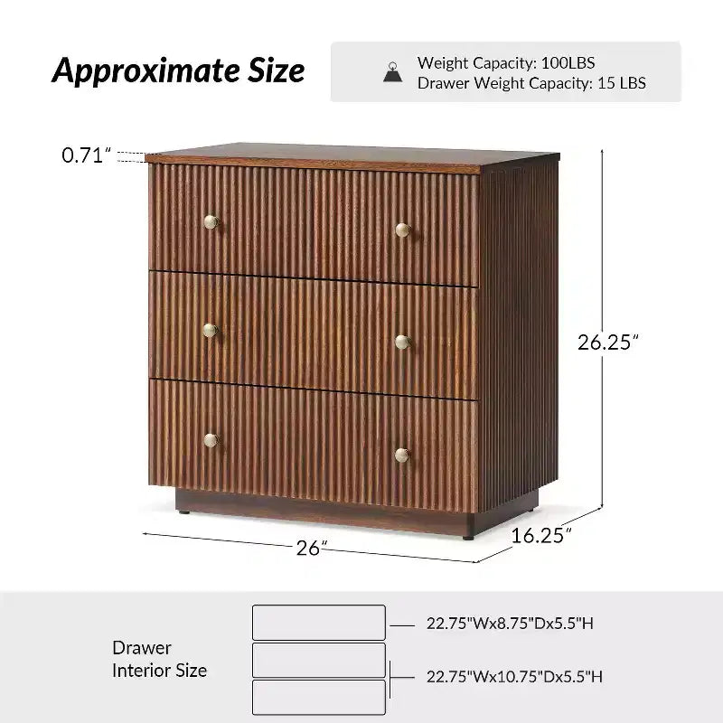 Sara 3-Drawer Modern end table with Built-in Charging Station|ART OF LIVING DESIGNS-WALNUT