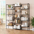 5-Tier Triple-Column Bookcase, 14 Adjustable Shelves, 100LB/Shelf, Steel Frame & Particle Board (Black/Brown)