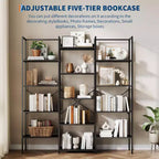 5-Tier Triple-Column Bookcase, 14 Adjustable Shelves, 100LB/Shelf, Steel Frame & Particle Board (Black/Brown)