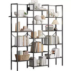 5-Tier Triple-Column Bookcase, 14 Adjustable Shelves, 100LB/Shelf, Steel Frame & Particle Board (Black/Brown)