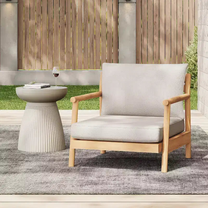 Christopher Knight Home Shane Rustic Patio Acacia Wood Club Chair with Water-Resistant Cushion, Teak /Beige