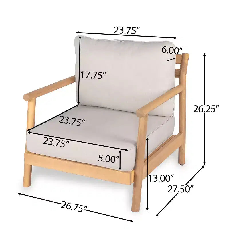 Christopher Knight Home Shane Rustic Patio Acacia Wood Club Chair with Water-Resistant Cushion, Teak /Beige