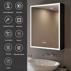 Pensile Flora con specchi e luci, mobiletto da bagno a incasso/da parete con luce a 3 modalità, dimmerabile, anti-appannamento, nero