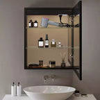 Pensile Flora con specchi e luci, mobiletto da bagno a incasso/da parete con luce a 3 modalità, dimmerabile, anti-appannamento, nero