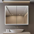 Pensile Flora con specchi e luci, mobiletto da bagno a incasso/da parete con luce a 3 modalità, dimmerabile, anti-appannamento, nero