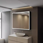 Pensile Flora con specchi e luci, mobiletto da bagno a incasso/da parete con luce a 3 modalità, dimmerabile, anti-appannamento, nero