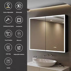 Pensile Flora con specchi e luci, mobiletto da bagno a incasso/da parete con luce a 3 modalità, dimmerabile, anti-appannamento, nero