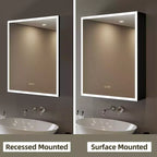 Pensile Flora con specchi e luci, mobiletto da bagno a incasso/da parete con luce a 3 modalità, dimmerabile, anti-appannamento, nero