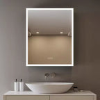 Pensile Flora con specchi e luci, mobiletto da bagno a incasso/da parete con luce a 3 modalità, dimmerabile, anti-appannamento, nero