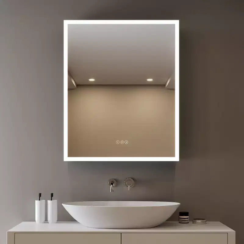 Pensile Flora con specchi e luci, mobiletto da bagno a incasso/da parete con luce a 3 modalità, dimmerabile, anti-appannamento, nero