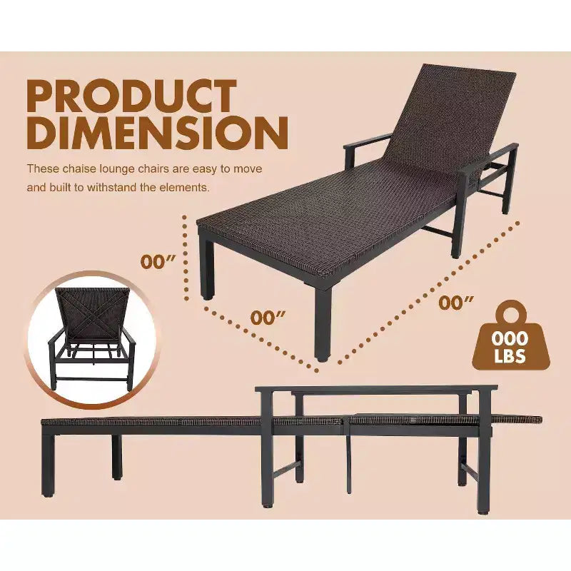 Set di 2 Chaise Longue in Wicker Biscayne 65465, Intrecciate in Acciaio per Tutte le Stagioni, con Telaio Verniciato a Polvere Leggero, per Interni ed Esterni, Portico, Giardino, Balcone
