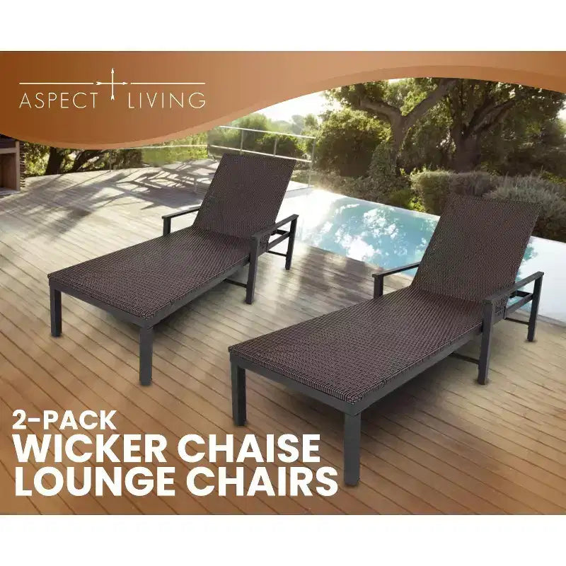 Set di 2 Chaise Longue in Wicker Biscayne 65465, Intrecciate in Acciaio per Tutte le Stagioni, con Telaio Verniciato a Polvere Leggero, per Interni ed Esterni, Portico, Giardino, Balcone