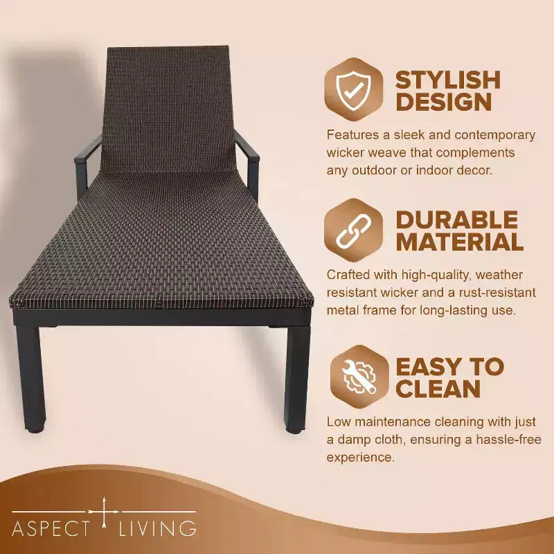 Set di 2 Chaise Longue in Wicker Biscayne 65465, Intrecciate in Acciaio per Tutte le Stagioni, con Telaio Verniciato a Polvere Leggero, per Interni ed Esterni, Portico, Giardino, Balcone
