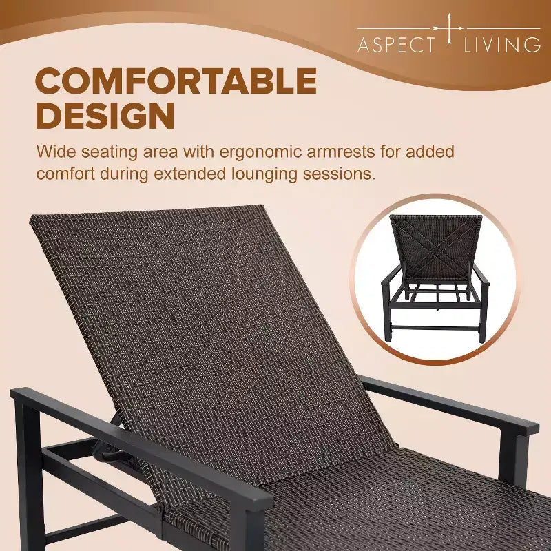 Set di 2 Chaise Longue in Wicker Biscayne 65465, Intrecciate in Acciaio per Tutte le Stagioni, con Telaio Verniciato a Polvere Leggero, per Interni ed Esterni, Portico, Giardino, Balcone