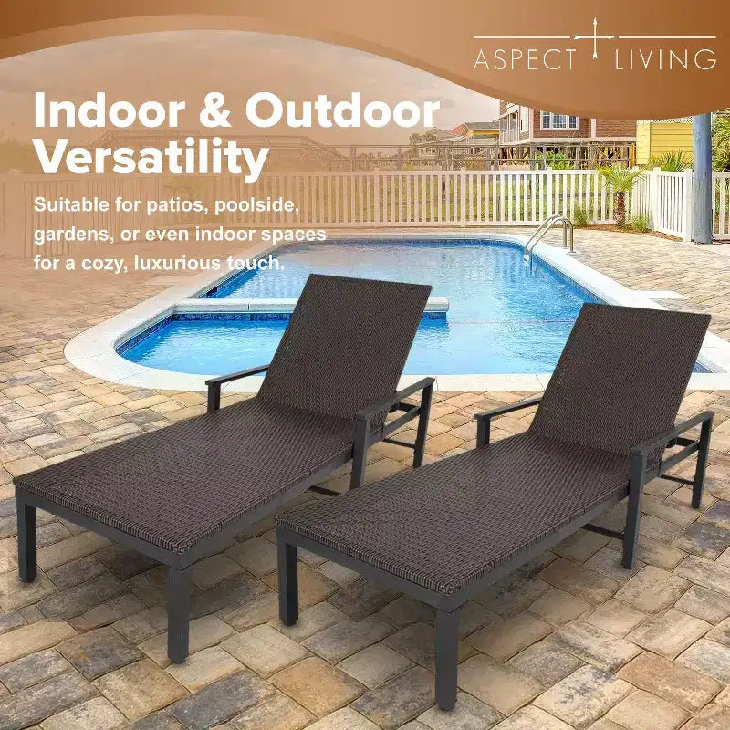 Set di 2 Chaise Longue in Wicker Biscayne 65465, Intrecciate in Acciaio per Tutte le Stagioni, con Telaio Verniciato a Polvere Leggero, per Interni ed Esterni, Portico, Giardino, Balcone