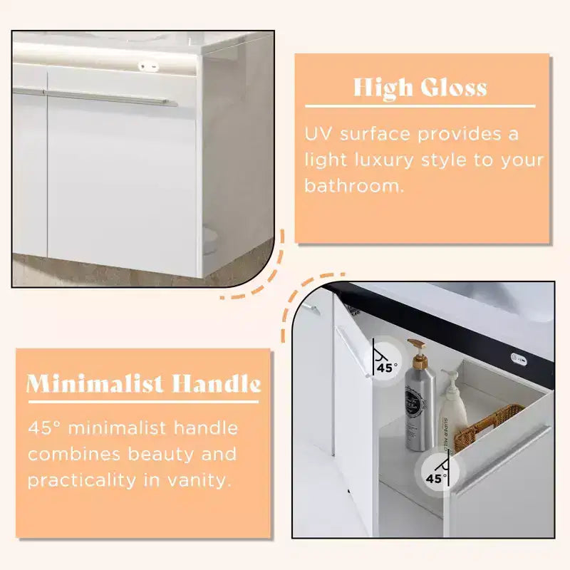 AMERLIFE LED Floating Bathroom Double Vanity with Sink Combo