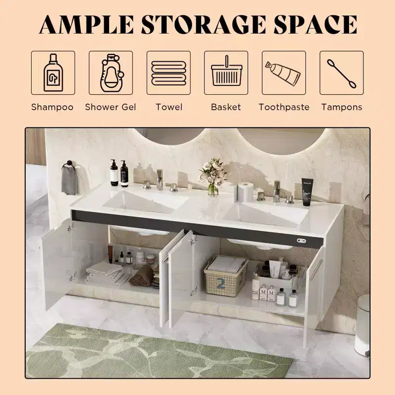 AMERLIFE LED Floating Bathroom Double Vanity with Sink Combo