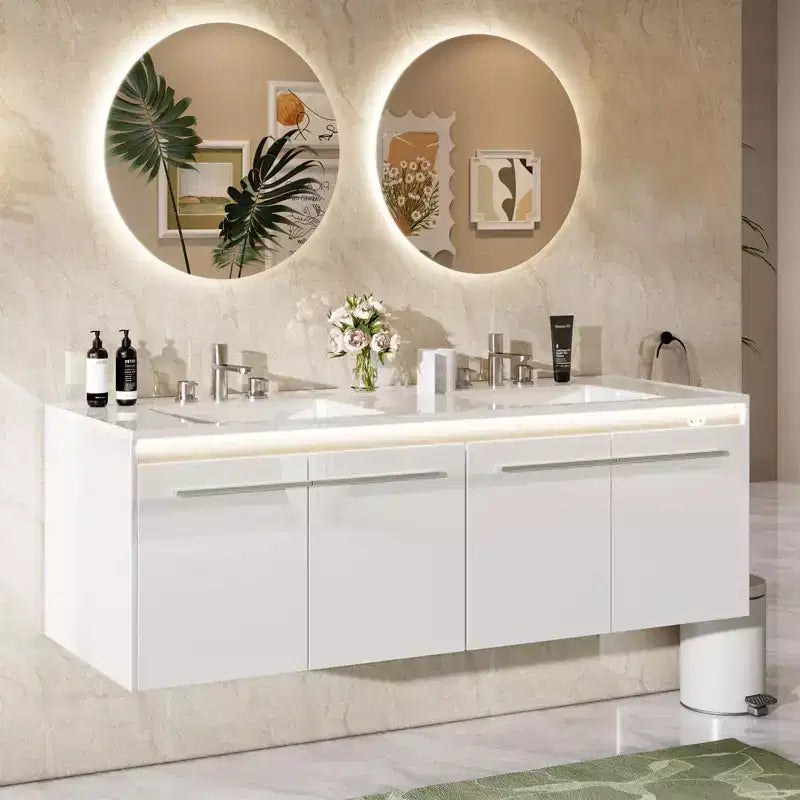 AMERLIFE LED Floating Bathroom Double Vanity with Sink Combo