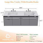 AMERLIFE LED Floating Bathroom Double Vanity with Sink Combo