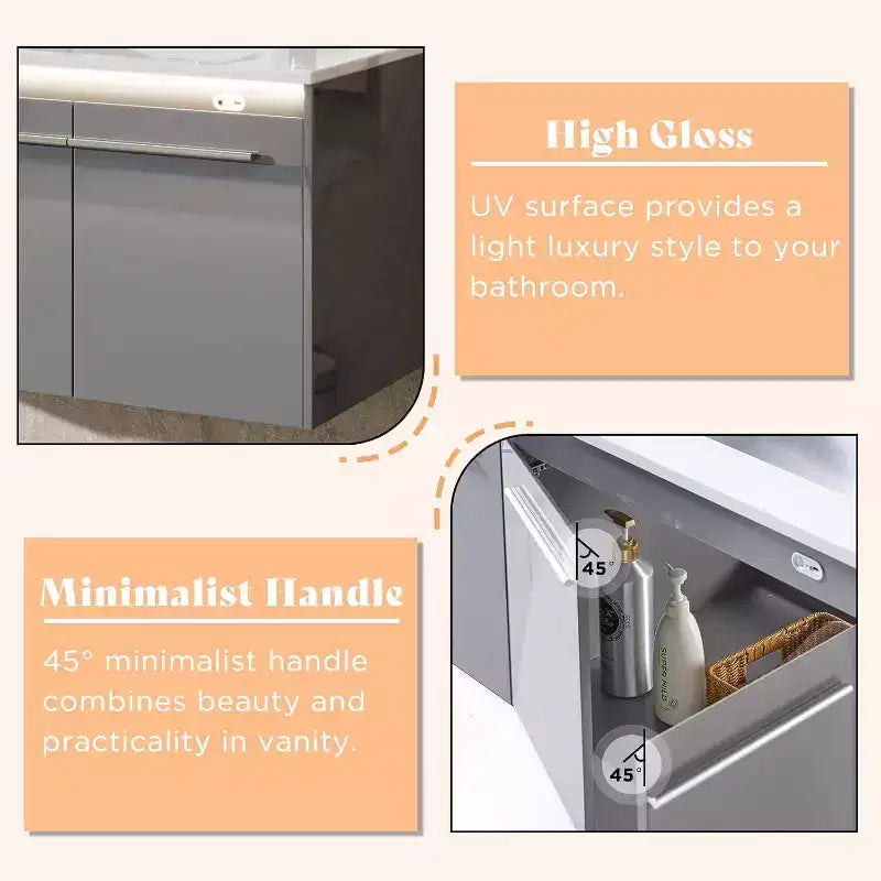 AMERLIFE LED Floating Bathroom Double Vanity with Sink Combo
