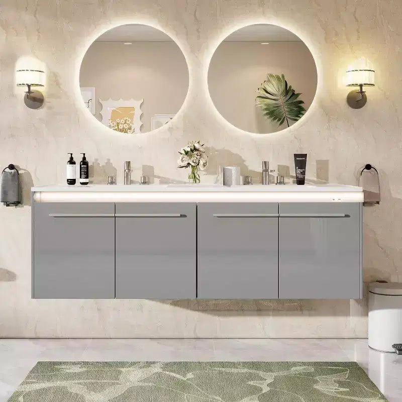 AMERLIFE LED Floating Bathroom Double Vanity with Sink Combo