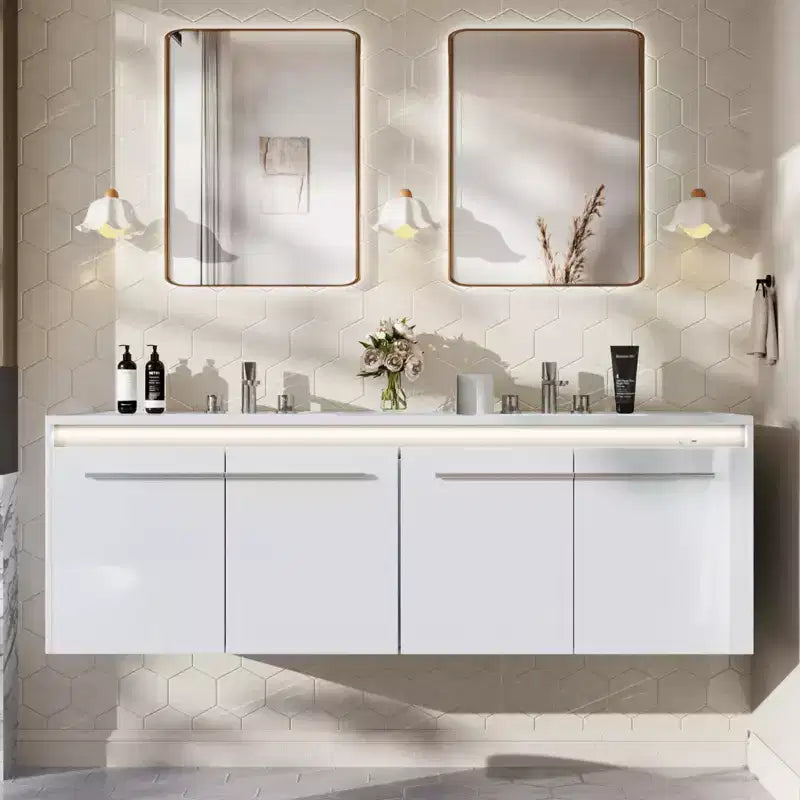 Mobile doppio da bagno sospeso AMERLIFE con lavabo e LED