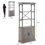 Bookcase with Doors, 74 Tall Wood & Metal Bookshelf with Storage Cabinet, Vintage Open Shelf
