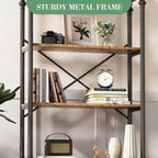 Bookcase with Doors, 74 Tall Wood & Metal Bookshelf with Storage Cabinet, Vintage Open Shelf