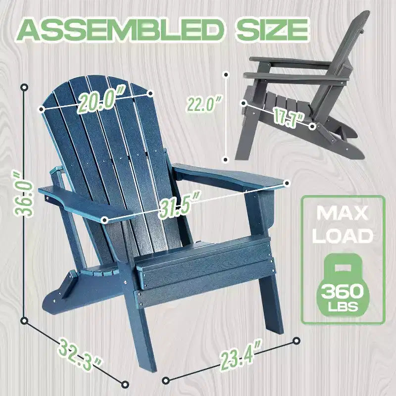 Sedia Adirondack Pieghevole - HDPE Sovradimensionata, Resistente alle Intemperie, Sedia da Esterno per Focolare, Adatta per Patio, Veranda, Terrazza, Giardino