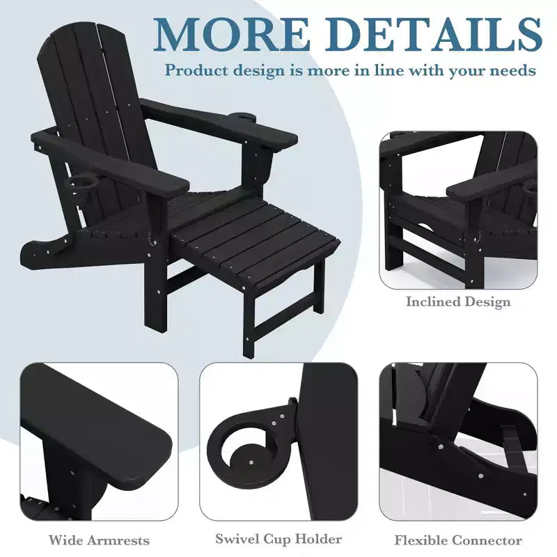 Hyleory 3-Level Adjustable Patio Accent Chair with Retractable Ottoman, Cup & Phone Holders