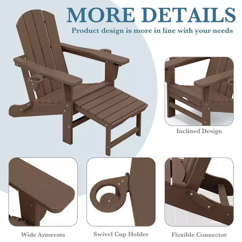 Hyleory 3-Level Adjustable Patio Accent Chair with Retractable Ottoman, Cup & Phone Holders