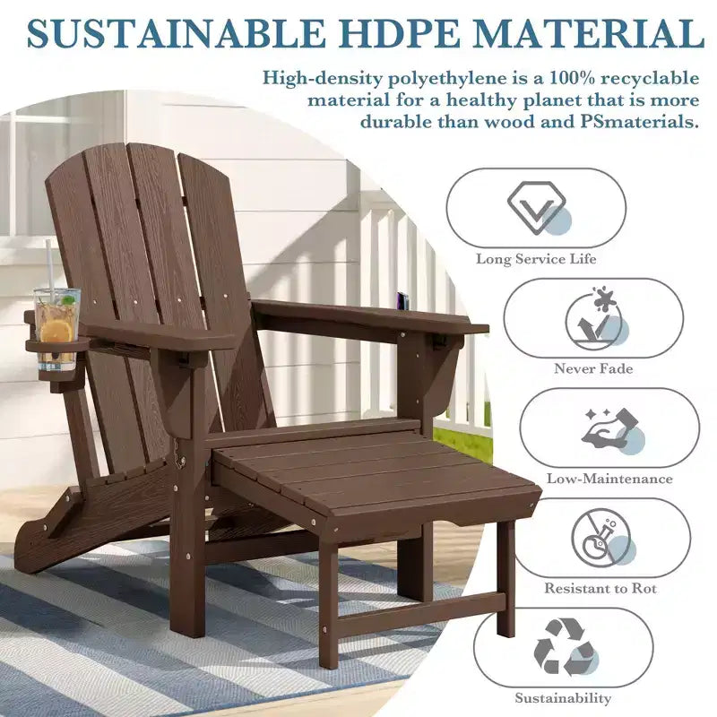 Hyleory 3-Level Adjustable Patio Accent Chair with Retractable Ottoman, Cup & Phone Holders