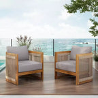 Christopher Knight Home Atoka Outdoor Rustic Acacia Wood and Rope Club Chair with Water-Resistant Cushions (Set of 2)