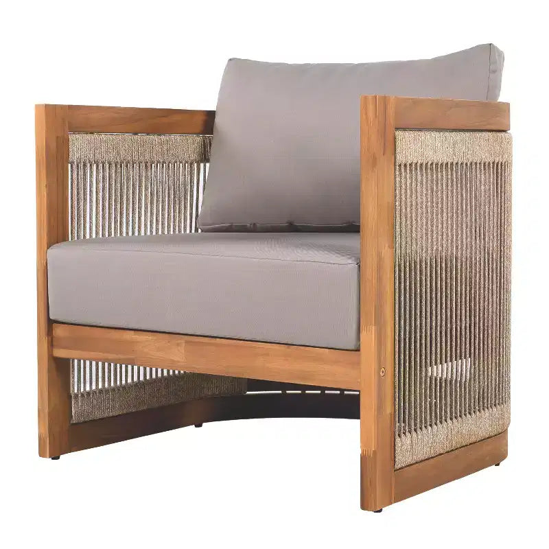 Christopher Knight Home Atoka Outdoor Rustic Acacia Wood and Rope Club Chair with Water-Resistant Cushions (Set of 2)