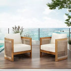 Christopher Knight Home Atoka Outdoor Rustic Acacia Wood and Rope Club Chair with Water-Resistant Cushions (Set of 2)