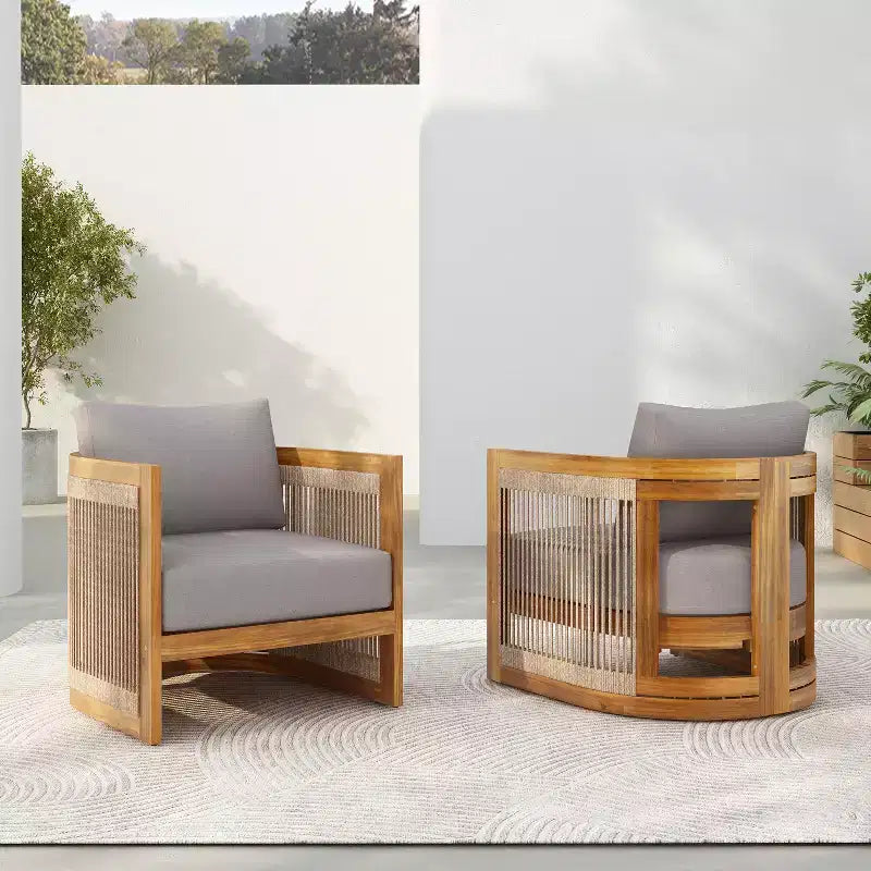Christopher Knight Home Atoka, sedia a sdraio rustica da esterno in legno di acacia e corda con cuscini resistenti all'acqua (set da 2)