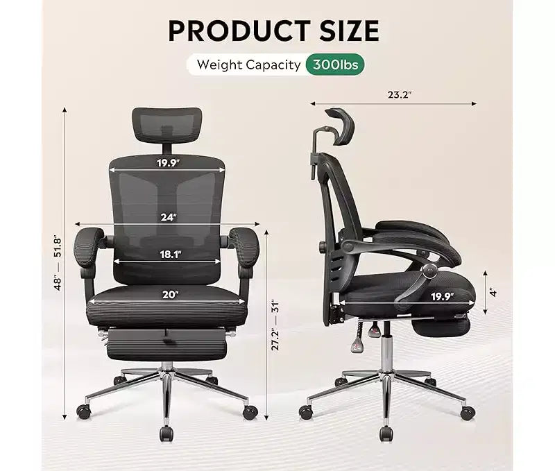 GALAXHERO Ergonomic High Back Office Chair with Footrest Big and Tall Adjustable Desk Chair Reclining with Lumbar Support SGS Class 4 Gas Lift