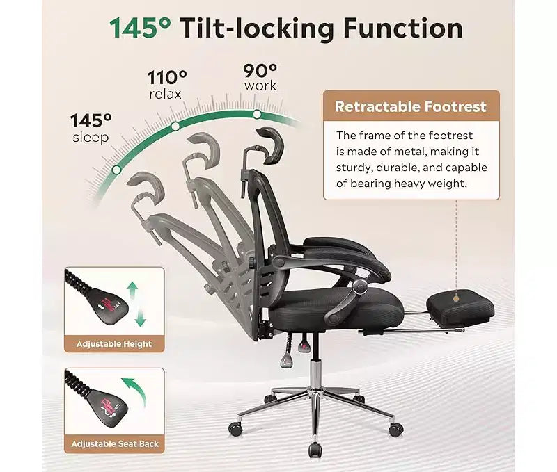 GALAXHERO Ergonomic High Back Office Chair with Footrest Big and Tall Adjustable Desk Chair Reclining with Lumbar Support SGS Class 4 Gas Lift