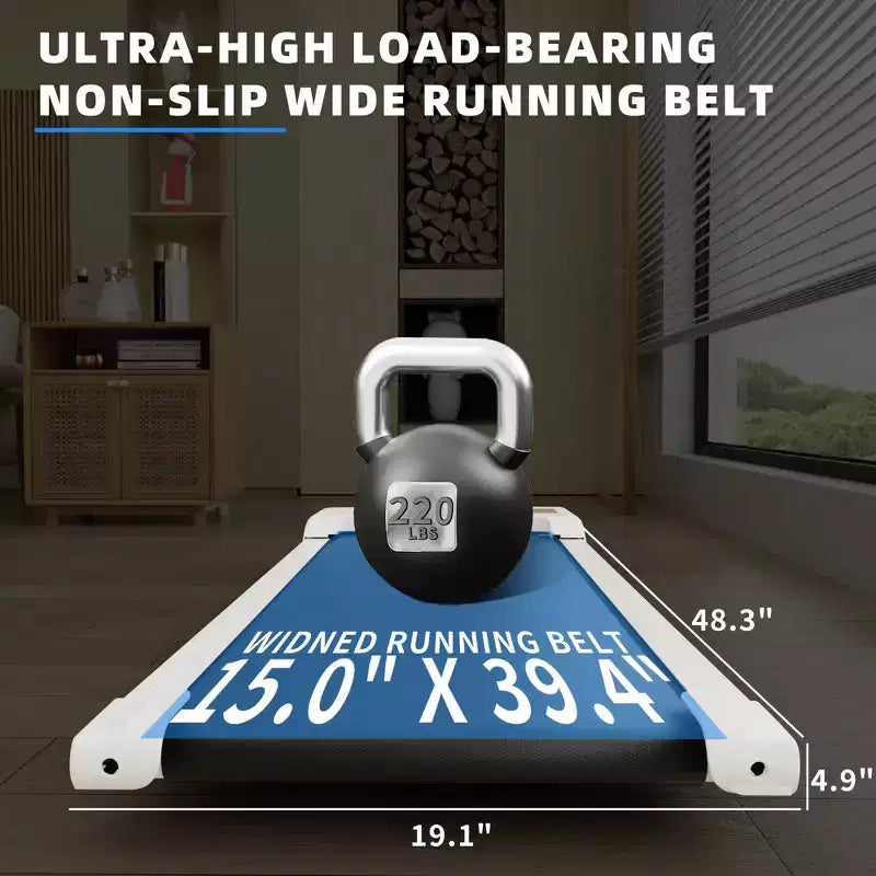 NAYSAYE Tapis Roulant Compatto, Ampia Superficie di Corsa, Capacità di Carico di 100 kg per Allenamenti a Casa o in Ufficio, Bianco, 121 x 48,5 x 12,5 cm