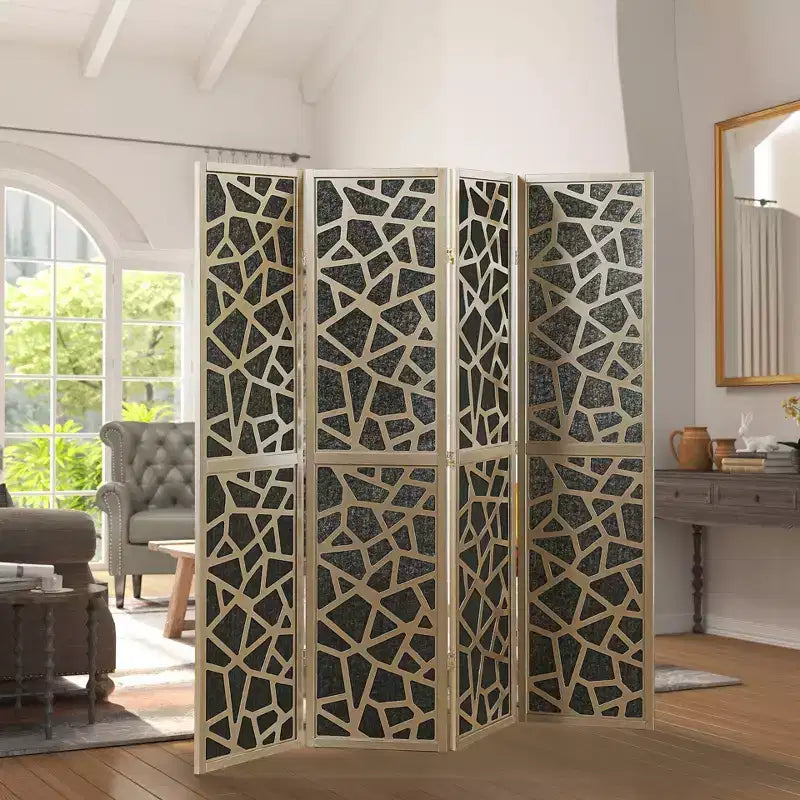 Divisorio per ambienti Roundhill Furniture Aurra a 4 pannelli in legno, paravento pieghevole portatile