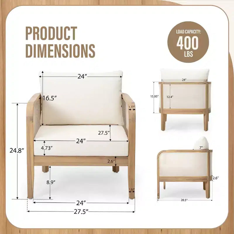 Christopher Knight Home Larci Modern Outdoor Acacia Wood Club Chair with Cushions, Beige/Teak