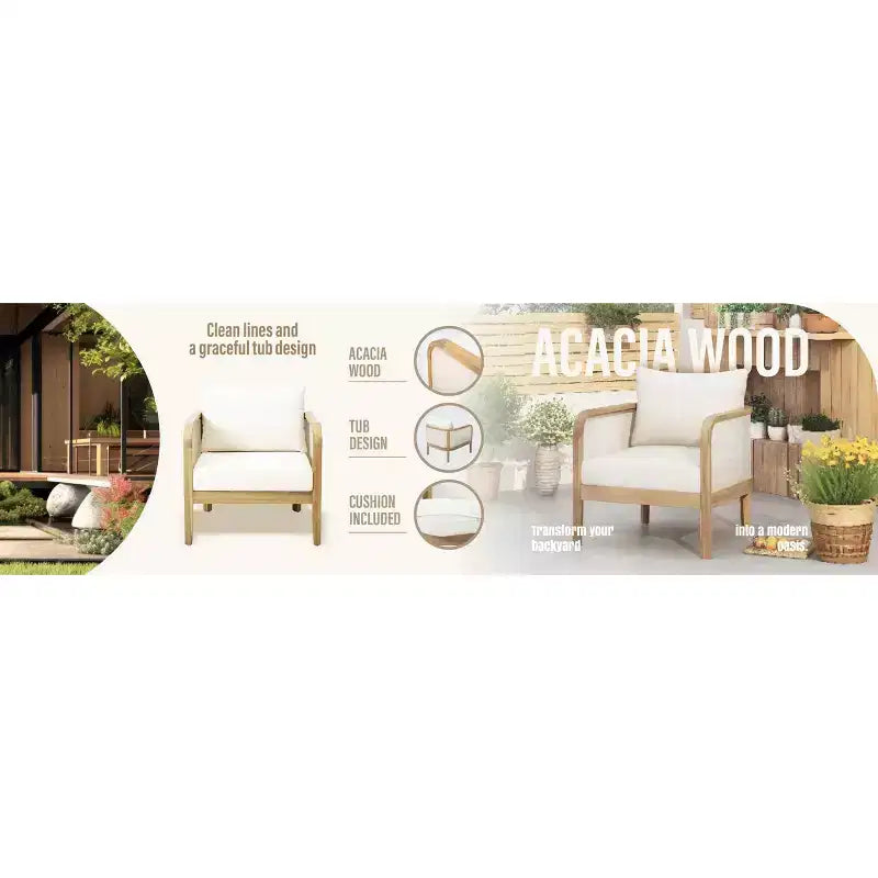 Christopher Knight Home Larci Modern Outdoor Acacia Wood Club Chair with Cushions, Beige/Teak