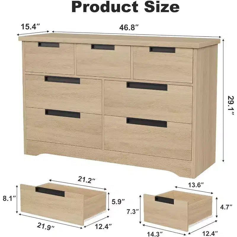 Cassettiera a 7 cassetti per camera da letto, design con maniglie a incasso, cassettiera moderna in legno, contenitore compatto salvaspazio, per soggiorno, corridoio